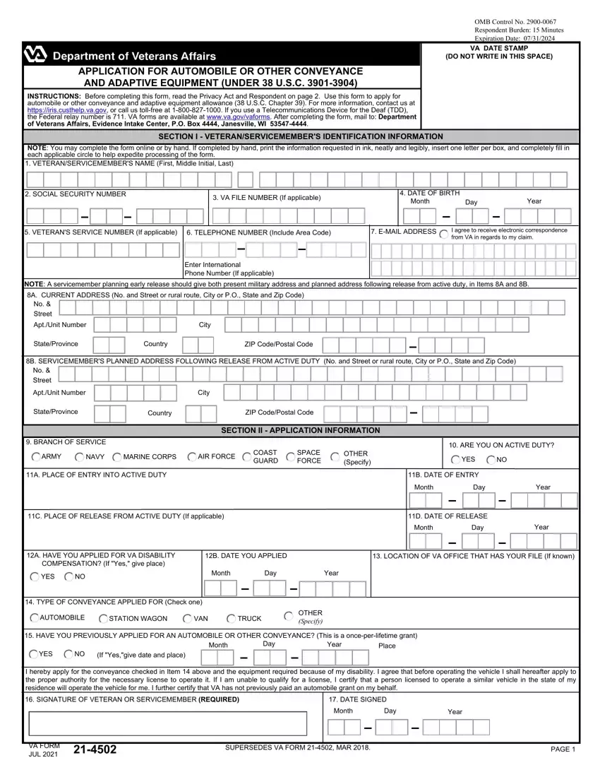 Va Form 21 4502 first page preview
