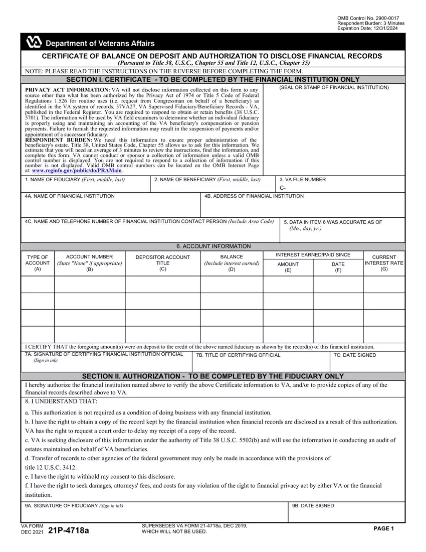Va Form 21 4718A first page preview