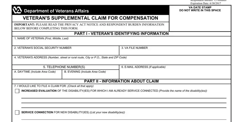 va disability increase request form spaces to fill out