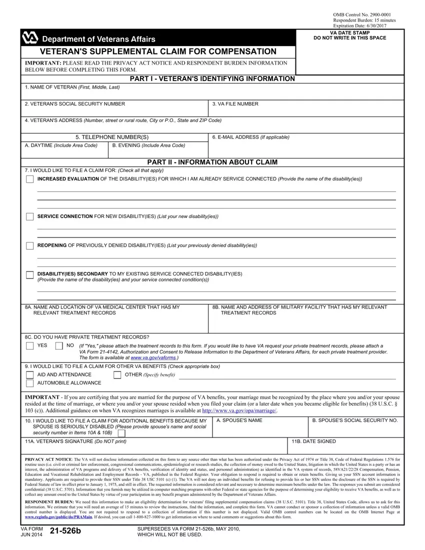 Va Form 21 526B first page preview