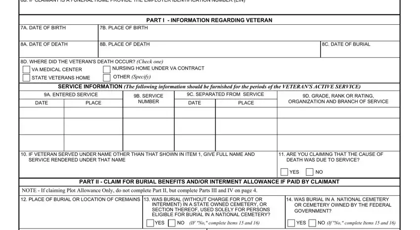 Entering details in va form 21p 530 burial benefits step 2