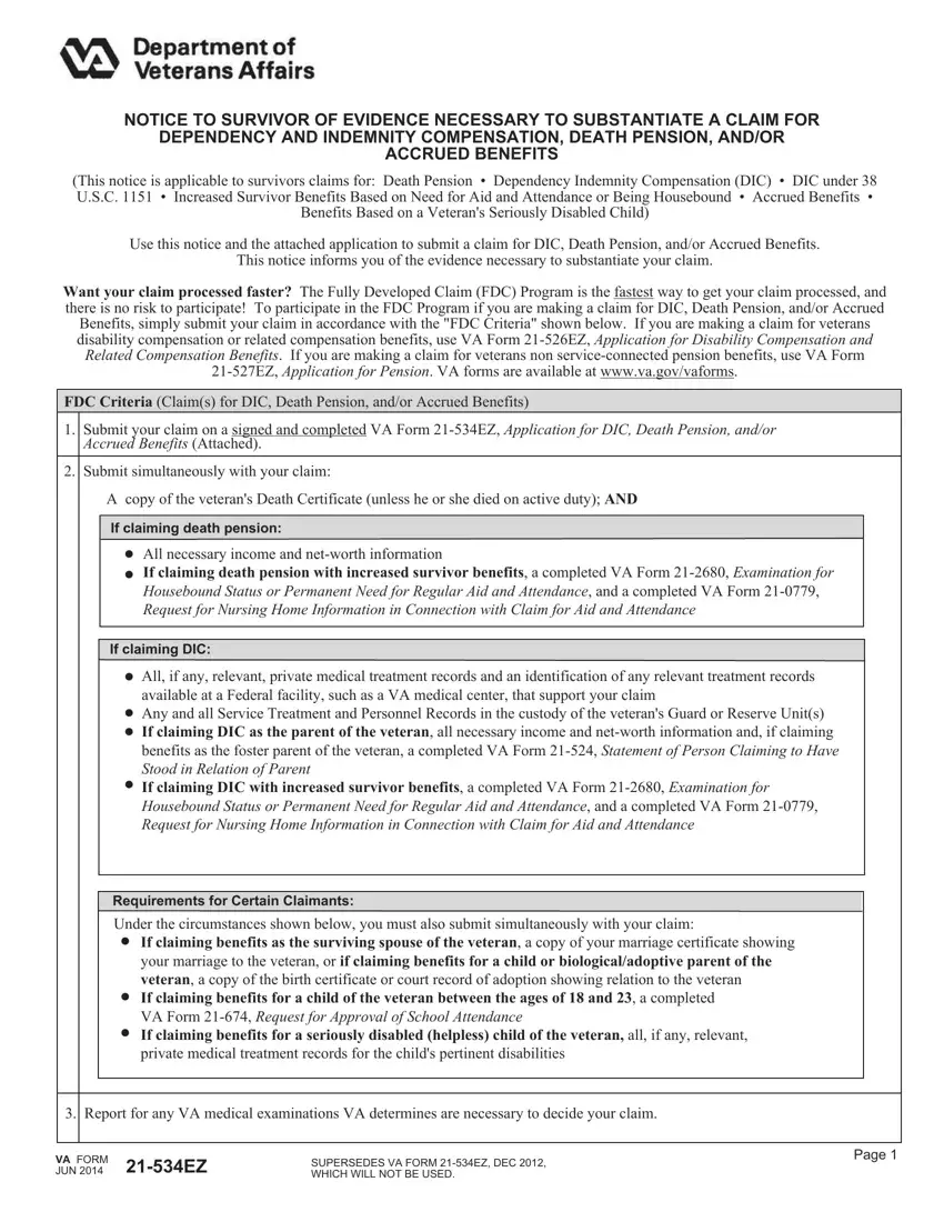 Va Form 21 534Ez first page preview