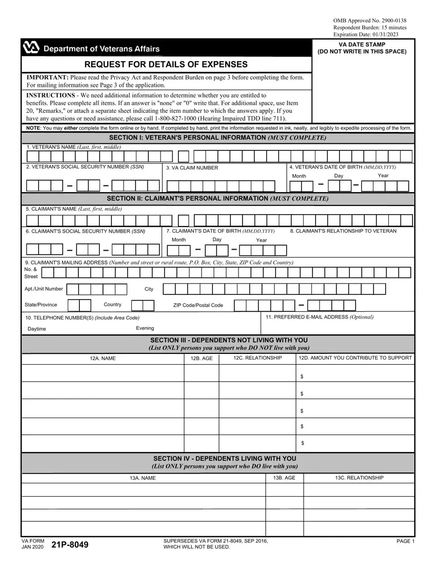 Va Form 21 8049 first page preview