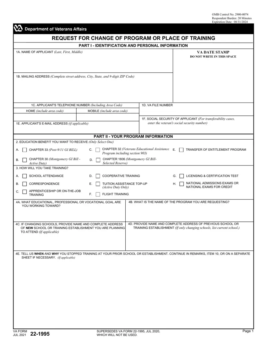 Va Form 22 1995 first page preview