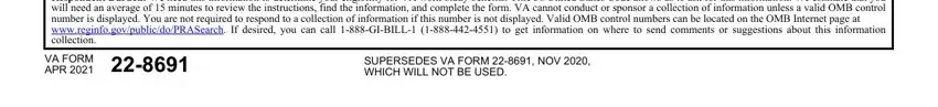 Completing Va Form 22 8691 step 3