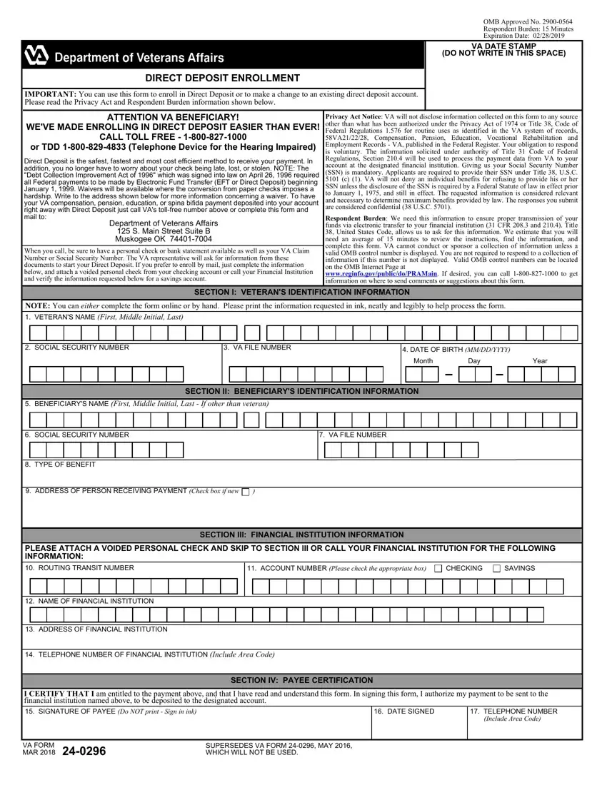 Va Form 24 0296 first page preview