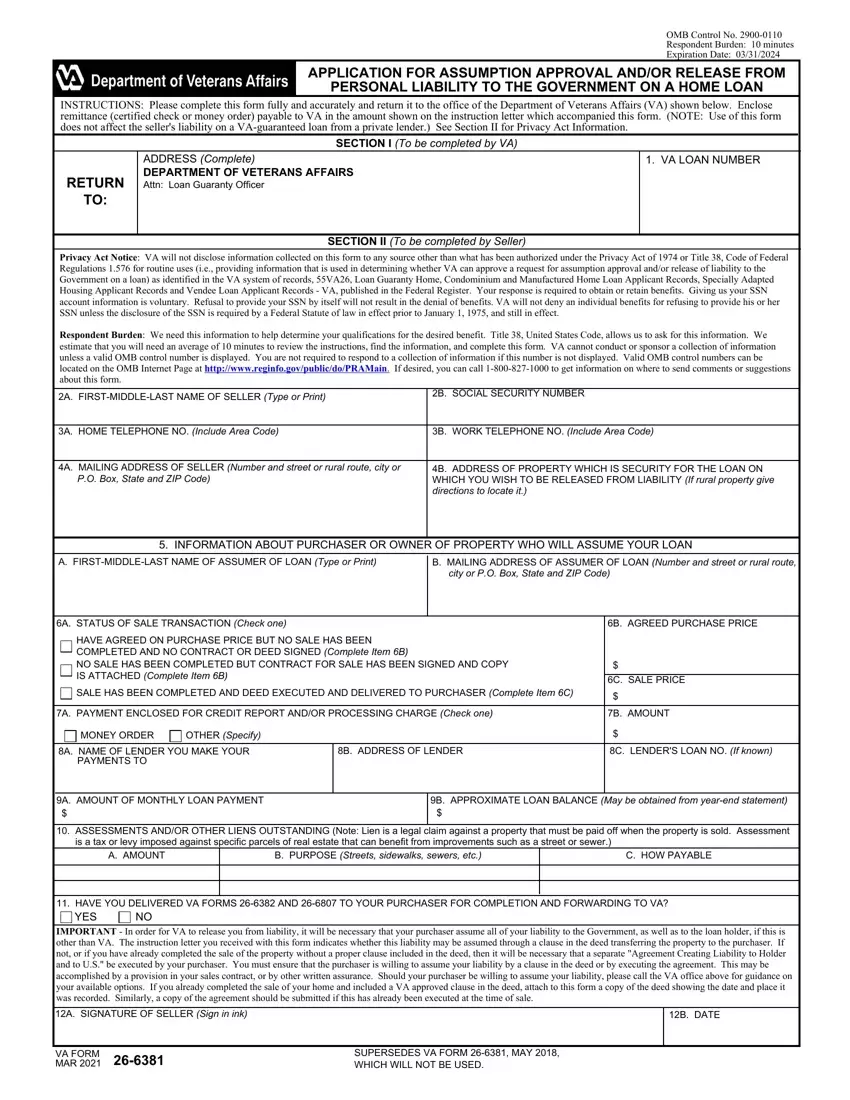 Va Form 26 6381 first page preview