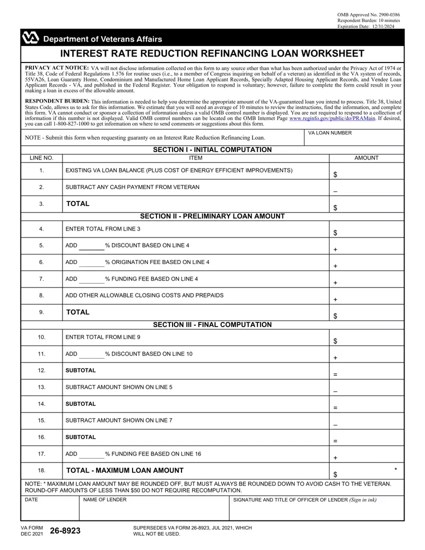 Va Form 26 8923 first page preview