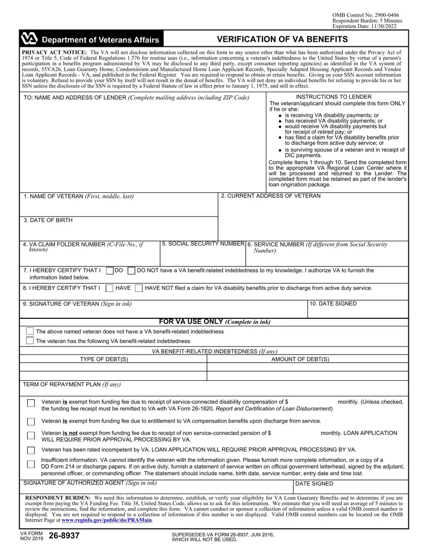 Va Form 26 8937 first page preview