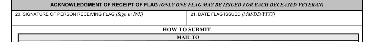 VA Form 27-2008 example filled out, acknowledgment of receipt of flag
