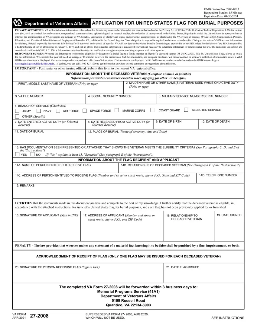 Va Form 27 2008 first page preview
