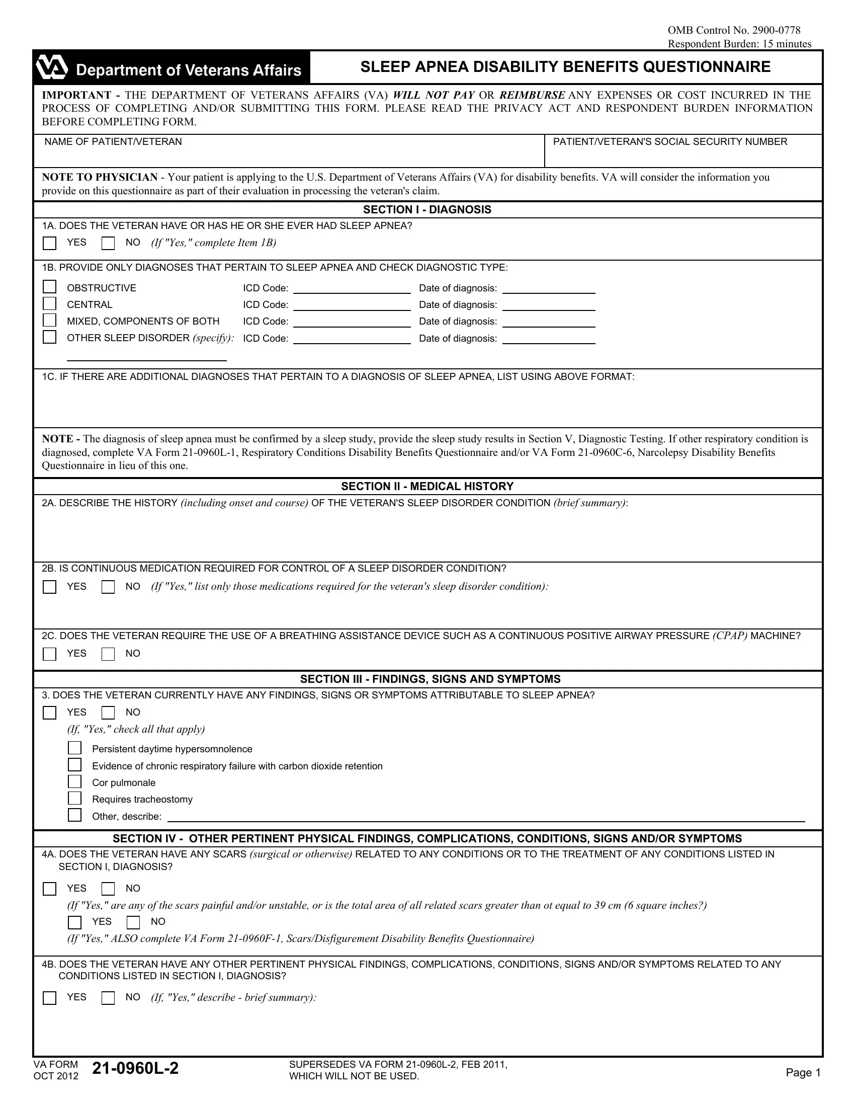 Va Form For Sleep Apnea Fill Out Printable PDF Forms Online