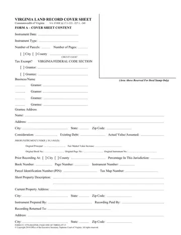 Va Land Record Cover Sheet Form Preview