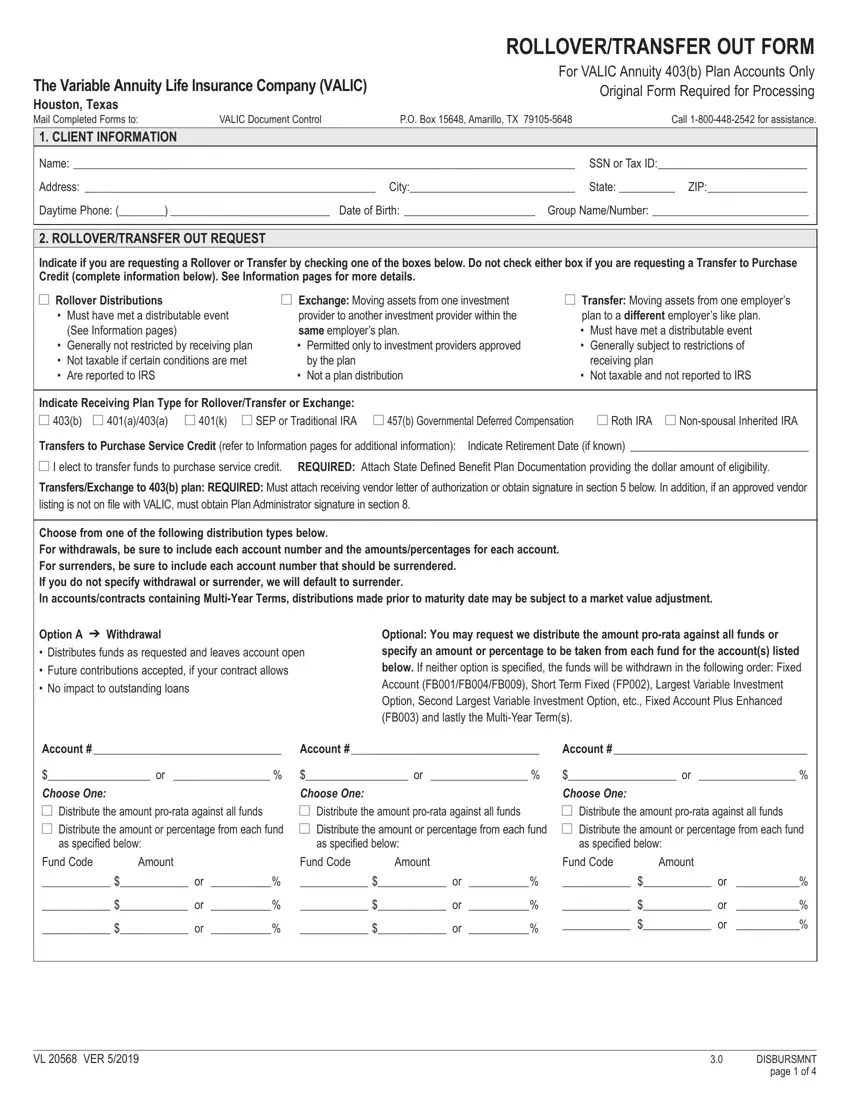 Valic 403B Rollover Transfer Form first page preview