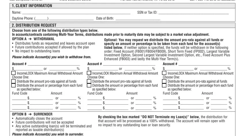 portion of empty spaces in valic distribution form