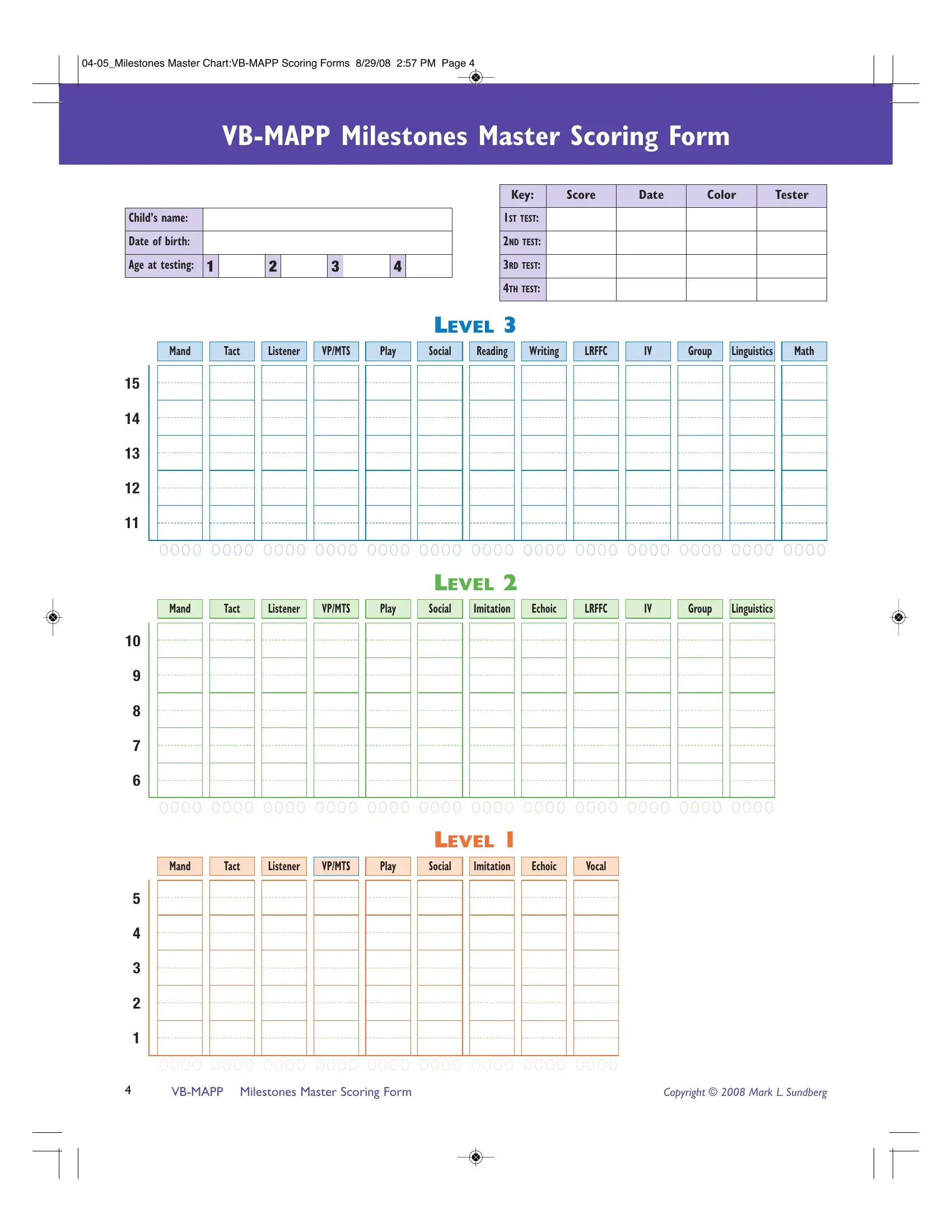 Vb Mapp Scoring Form Fill Out Printable PDF Forms Online