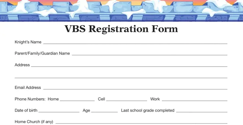 vacation bible school registration form gaps to complete