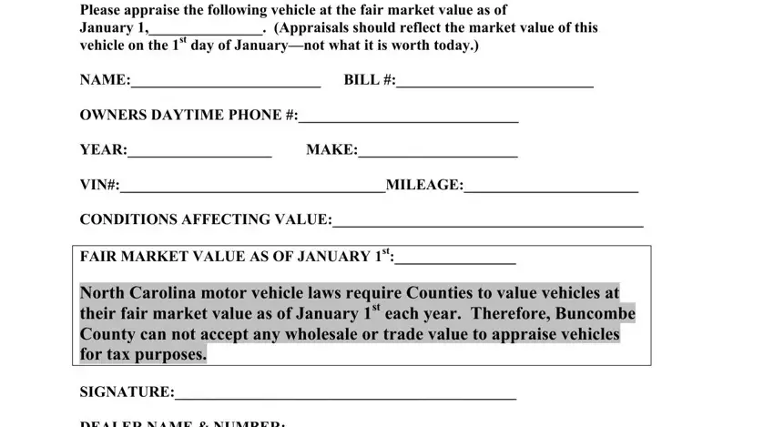 used car appraisal sheet empty fields to complete