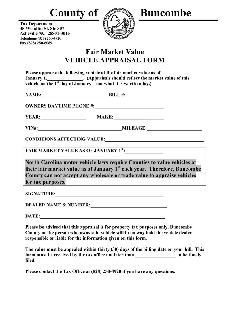 Vehicle Appraisal Form first page preview