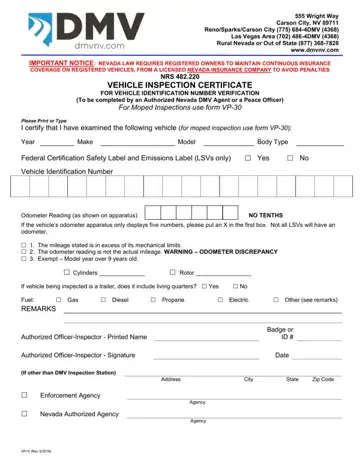 Vehicle Inspection Certificate Form Preview