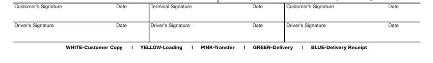 printable vehicle inspection form I agree with the Drivers, The Customerconsignee hereby, Customers Signature, Date, Terminal Signature, Date, Customers Signature, Drivers Signature, Date, Drivers Signature, Date, Drivers Signature, Date, Date, and WHITECustomer Copy  YELLOWLoading blanks to fill