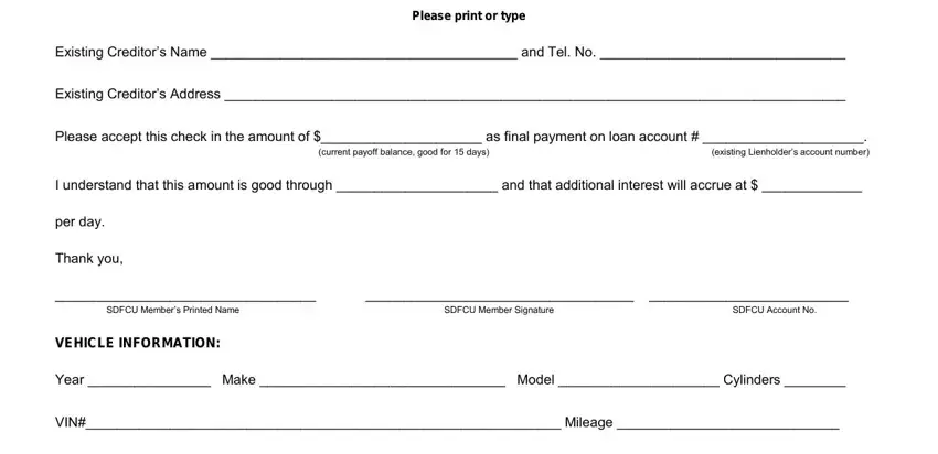 portion of gaps in motor vehicle pay off template