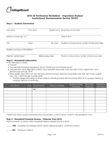 Verification Worksheet Form Preview