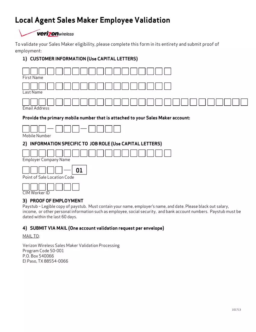 Verizon Employee Validation Form first page preview