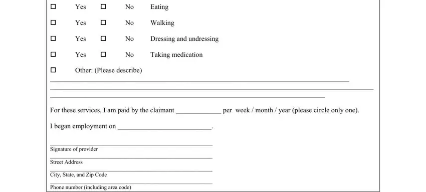 veterans affair attendant affidavit pdffiller com Yes, Yes, Yes, Yes, Eating, Walking, Dressing and undressing, Taking medication, Other Please describe, For these services I am paid by, I began employment on, and Signature of provider  Street blanks to fill out
