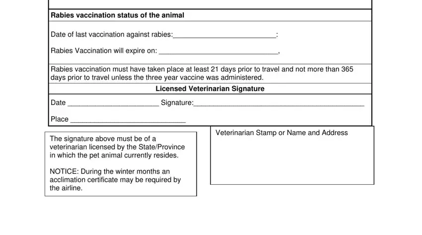 Filling out veterinary certificate step 2