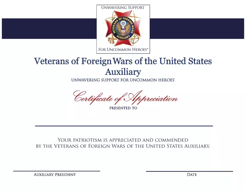 Vfw Certificate Of Appreciation Template first page preview