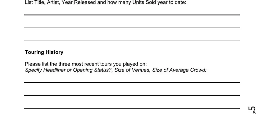 vic firth endorsement Please list three recordings you, Touring History, Please list the three most recent, cid, and e g a P blanks to complete