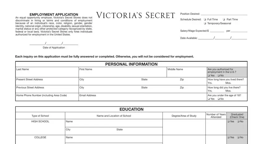 Victoria Secret Job Application blank, sign forms online — PDFliner