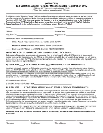 Violation Appeal Form Preview