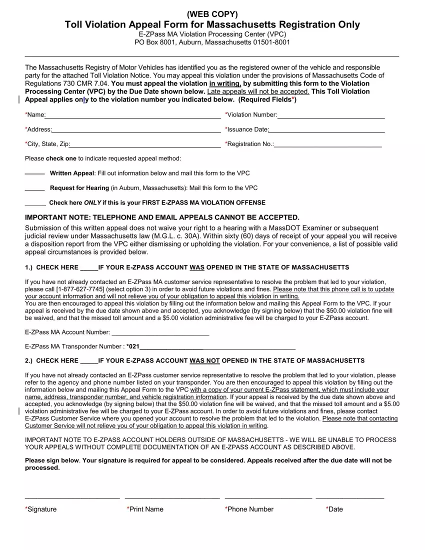 Violation Appeal Form first page preview