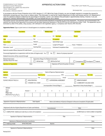 Virginia Apprentice Action Form Preview