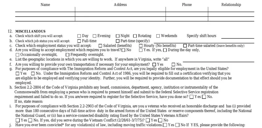 virginia dhrm preferably Month, Year, Day, DayFulltime, Evening, SalariedbenefitsNo, NightRotatingParttimespecify, Occasionallyovernight, Frequentlyovernight, Weekends, Specifyshifthours, HourlyNobenefitsYesIfyes, Duringthedayonly, Parttimesalariedleavebenefitsonly, and Yes blanks to complete