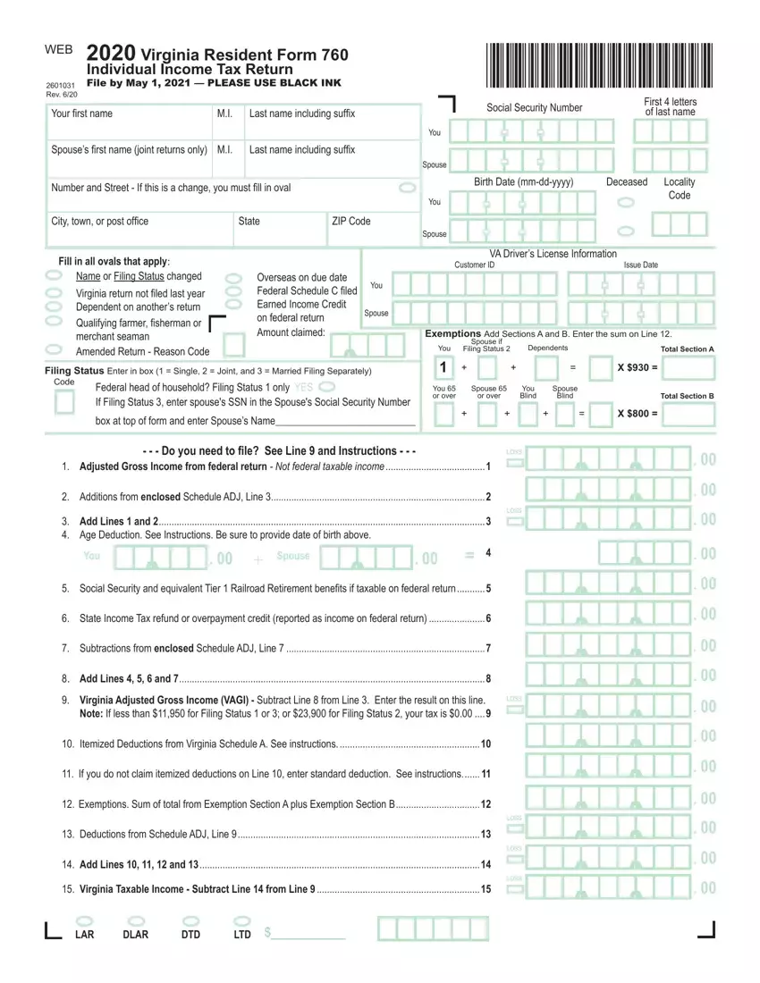 Virginia State Tax Return Form 760 first page preview