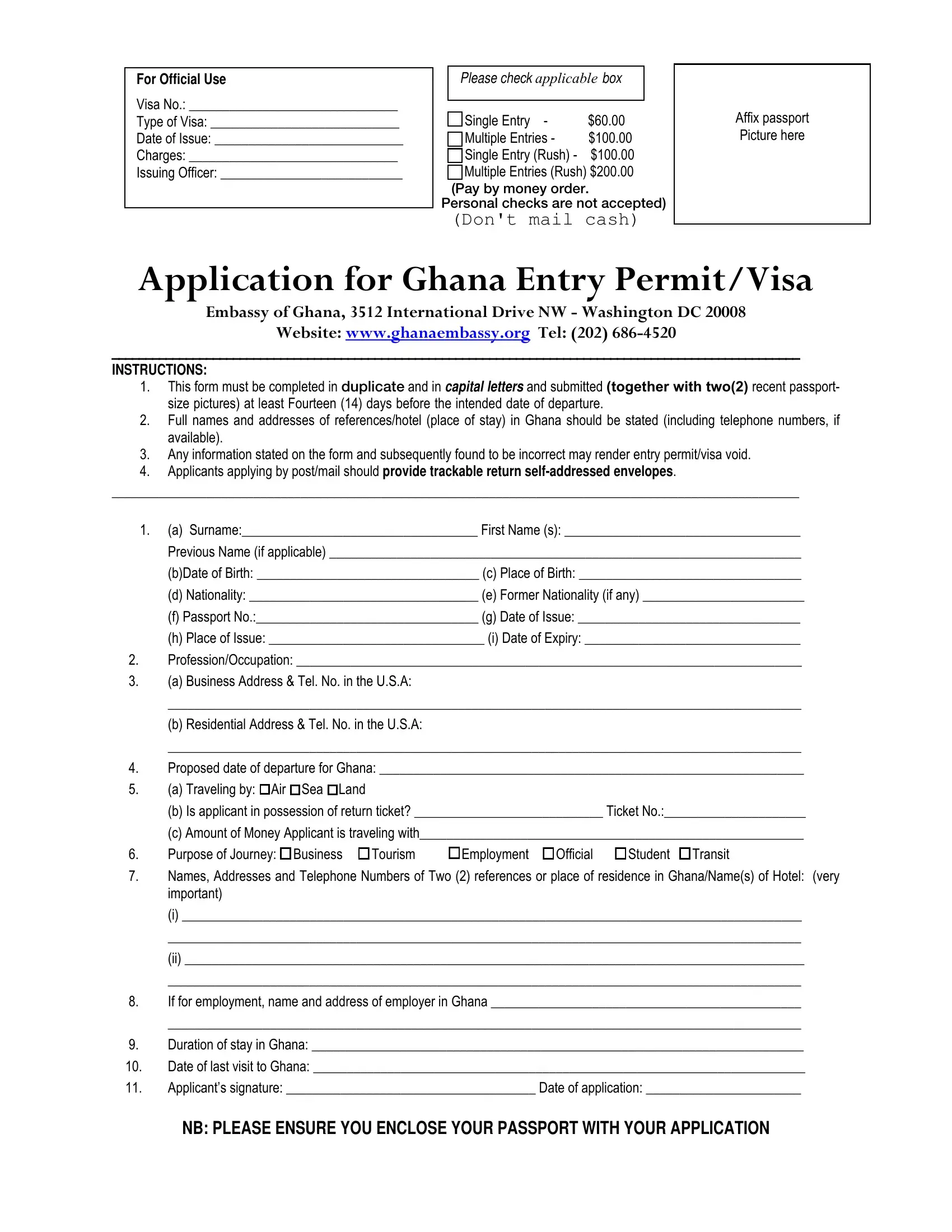 Visa Application Ghana Form Fill Out Printable PDF Forms Online