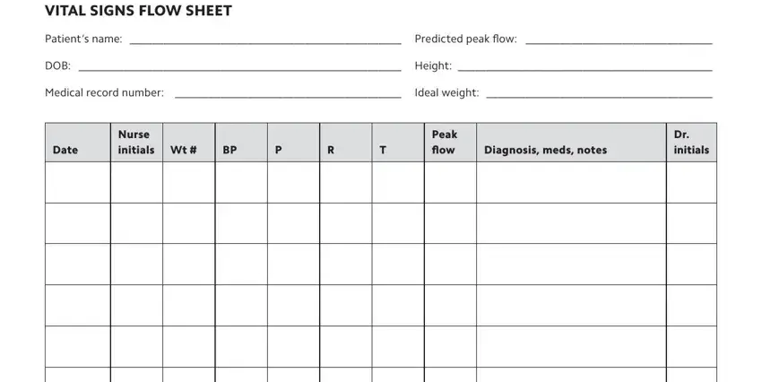 vital sign sheet spaces to consider