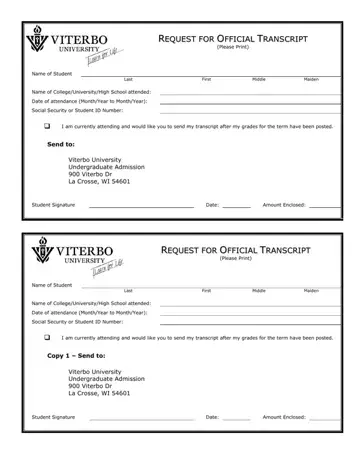 Viterbo University Transcript Form Preview