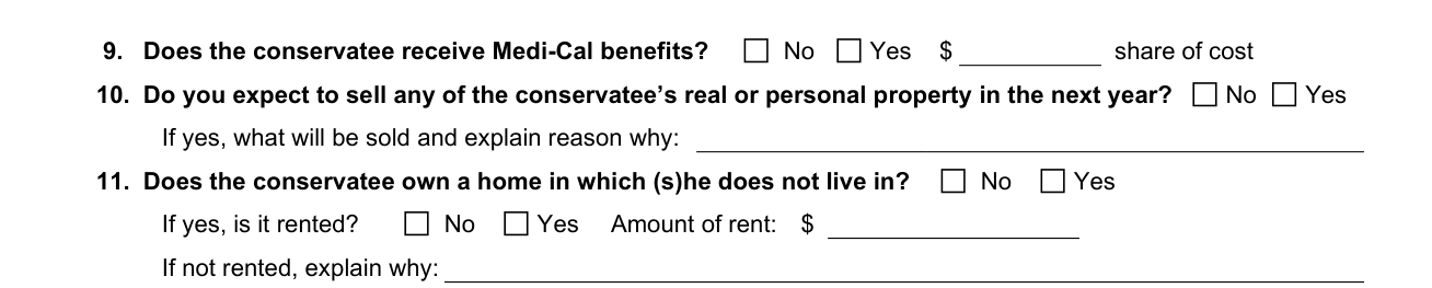 Form VN233 example filled out, medi-Cal, property and a home the conservatee does not live in