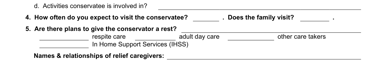 Form VN233 example filled out, visits and relief for the conservator