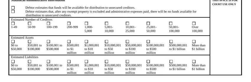 what official form 106i EstimatedNumberofCreditors, EstimatedAssets, EstimatedLiabilities, Over, tomillion, tomillion, tomillion, tomillion, tomillion, tomillion, tobillion, Morethanbillion, tomillion, tomillion, and tomillion fields to fill