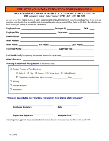 Voluntary Resignation Form Preview