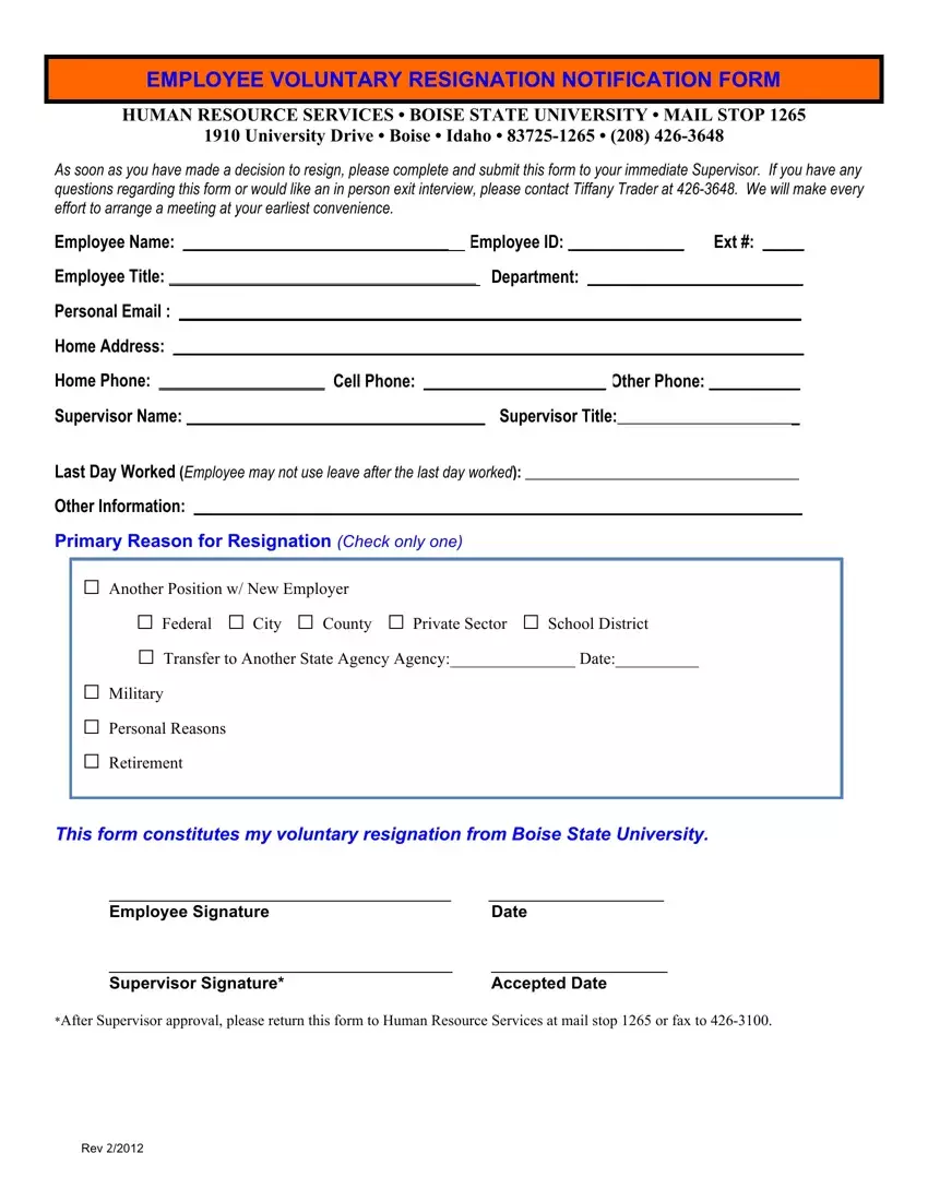 Voluntary Resignation Form first page preview