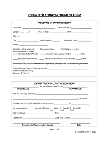 Volunteer Acknowledgment Form Preview