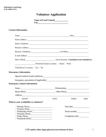 Volunteer Application Form Preview
