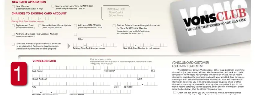 vons card spaces to fill out