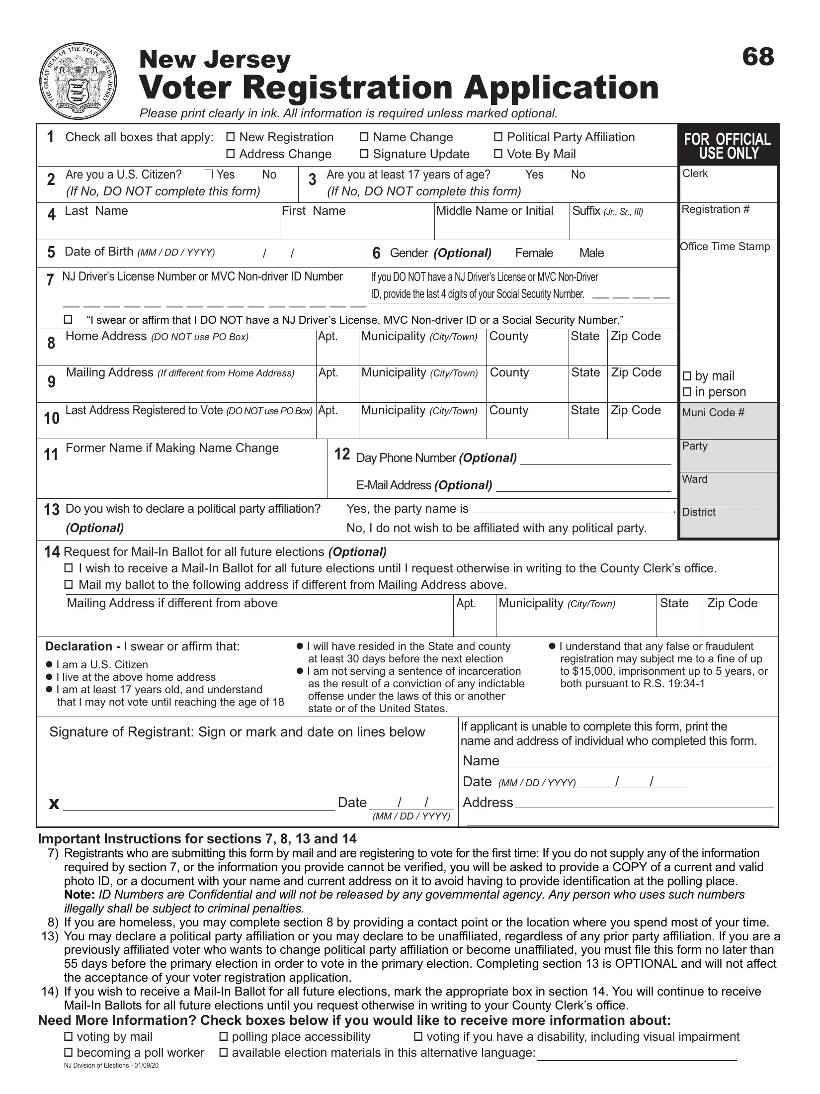 Voter Registration Nj Form ≡ Fill Out Printable PDF Forms Online